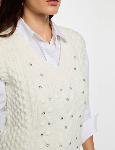 Pull sans manches blanc femme
