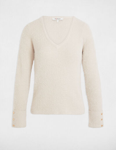 Pull manches longues avec col en V sable femme