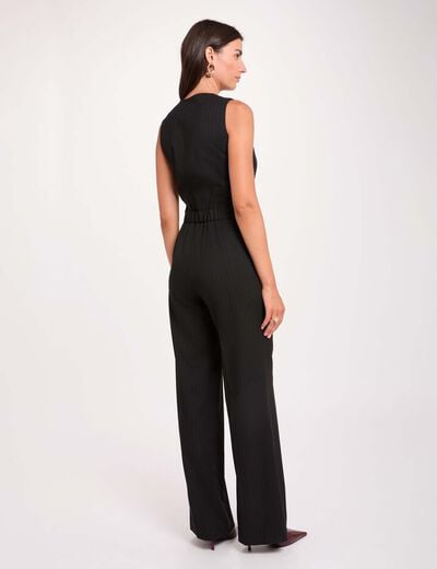 Vloeiende jumpsuit met V-hals zwart vrouw