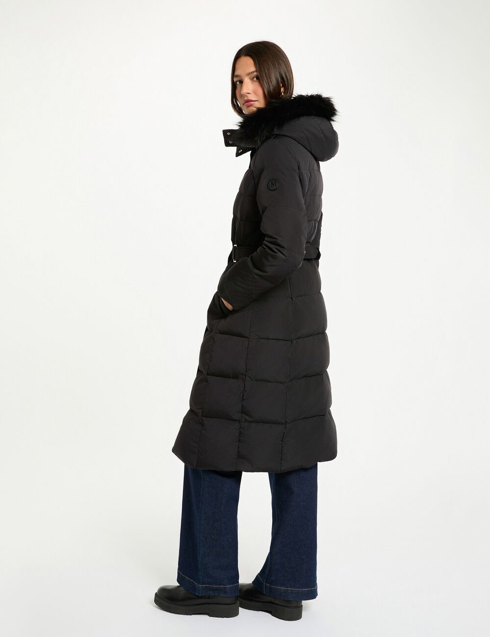 Doudoune longue à capuche noir femme