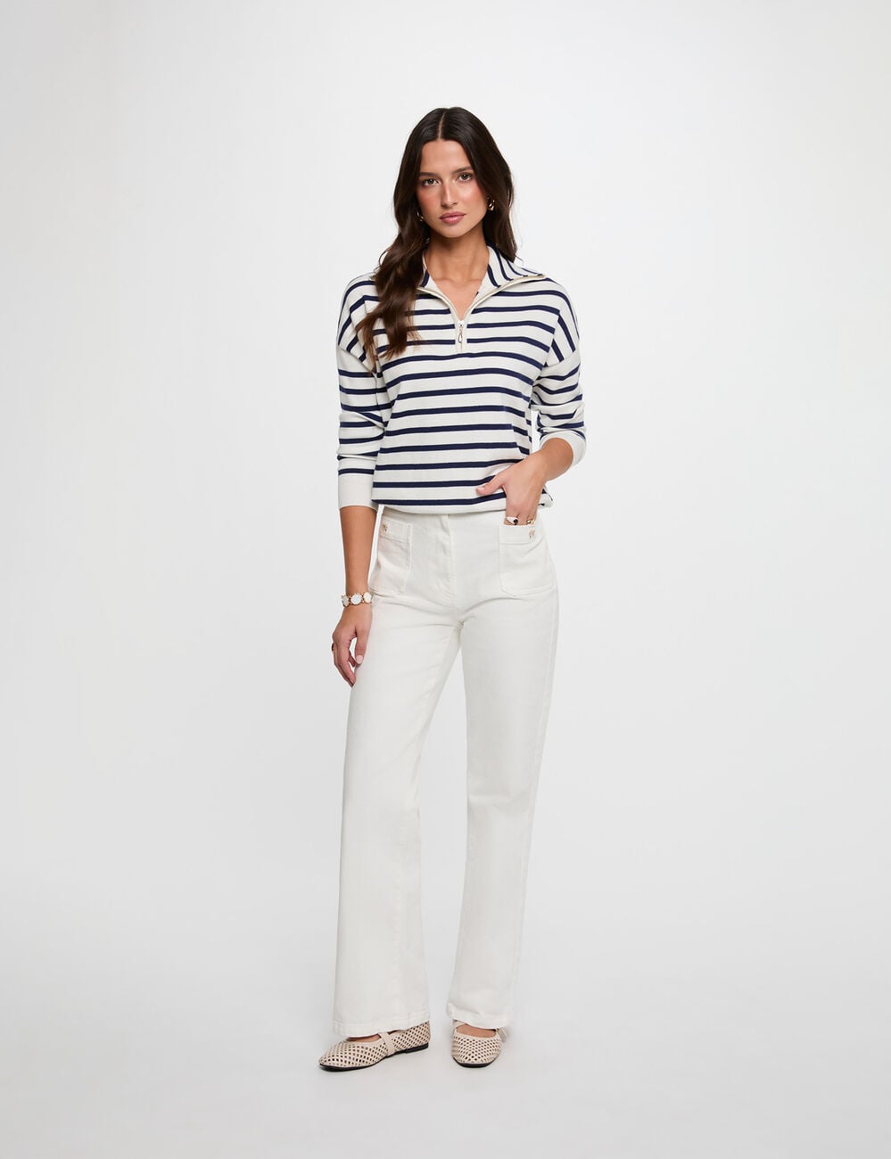 Pull col camionneur blanc femme