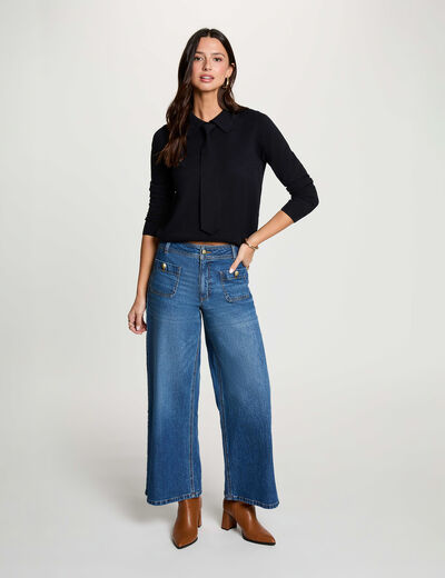 Hoge taille wijde jeans stone washed denim vrouw