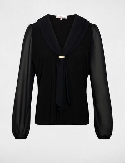 T-shirt voile col lavallière noir femme