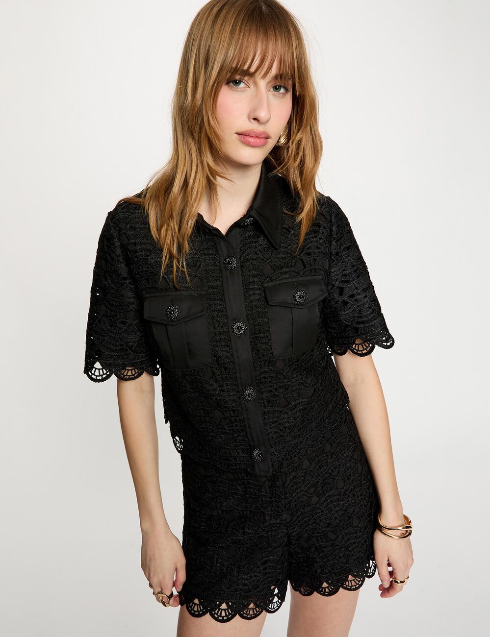 Chemise manches courtes noir femme