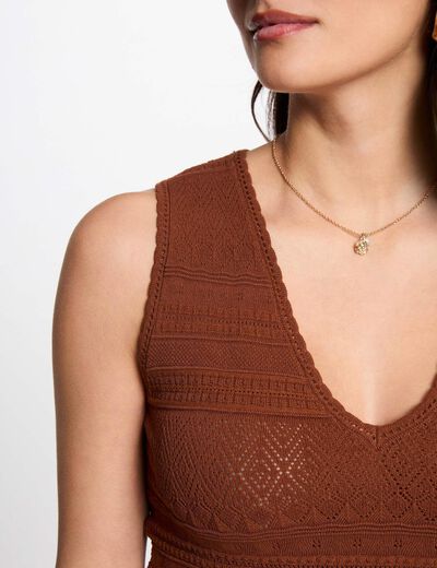 Gebreide top met V-hals cognacbruin vrouw