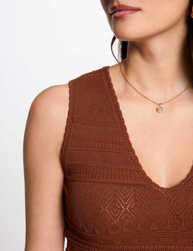 gebreide top met v hals cognacbruin vrouw Gebreide top met V-hals cognacbruin vrouw