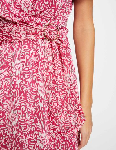 Robe courte cintrée imprimée rose moyen femme