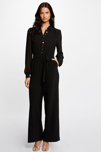 Combinaison jambes larges ceinturée noir femme