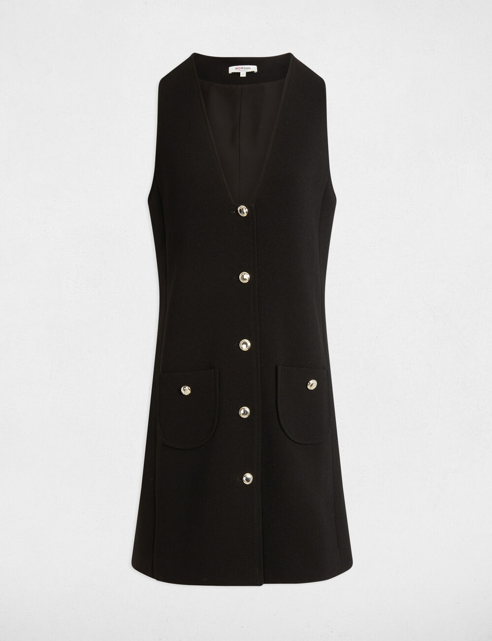 Robe courte droite boutonnée noir femme