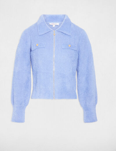 Vest met lange mouwen en reverskraag bleu vrouw