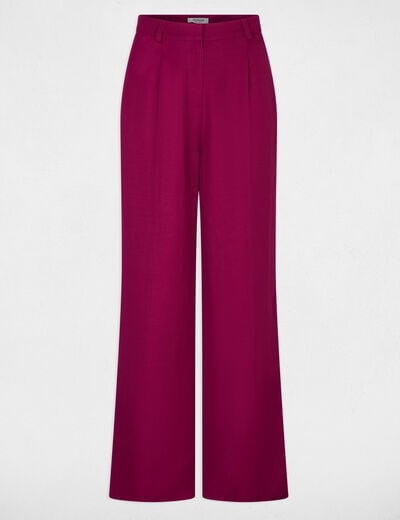 Pantalon large taille haute prune femme