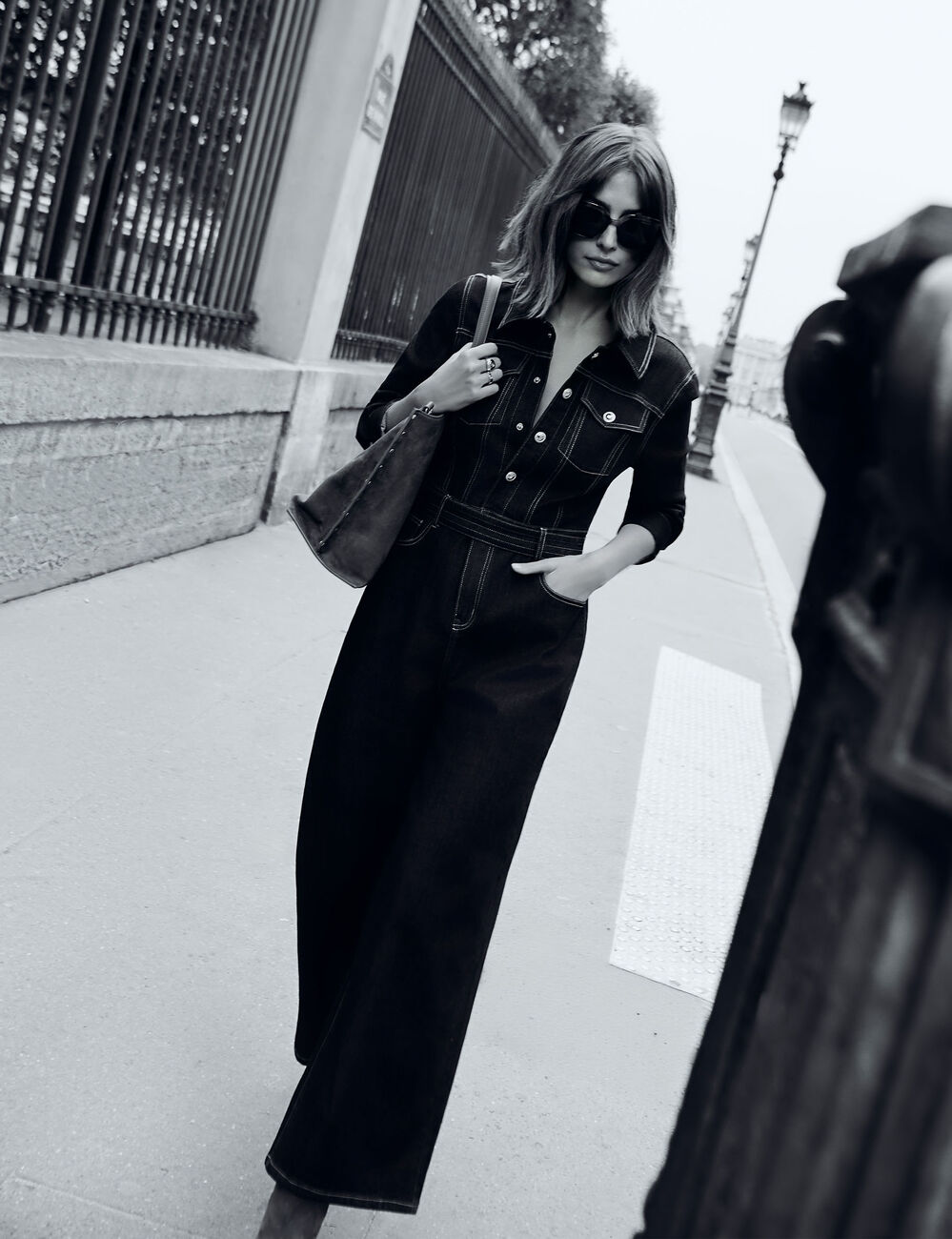 Combinaison jean large denim brut femme