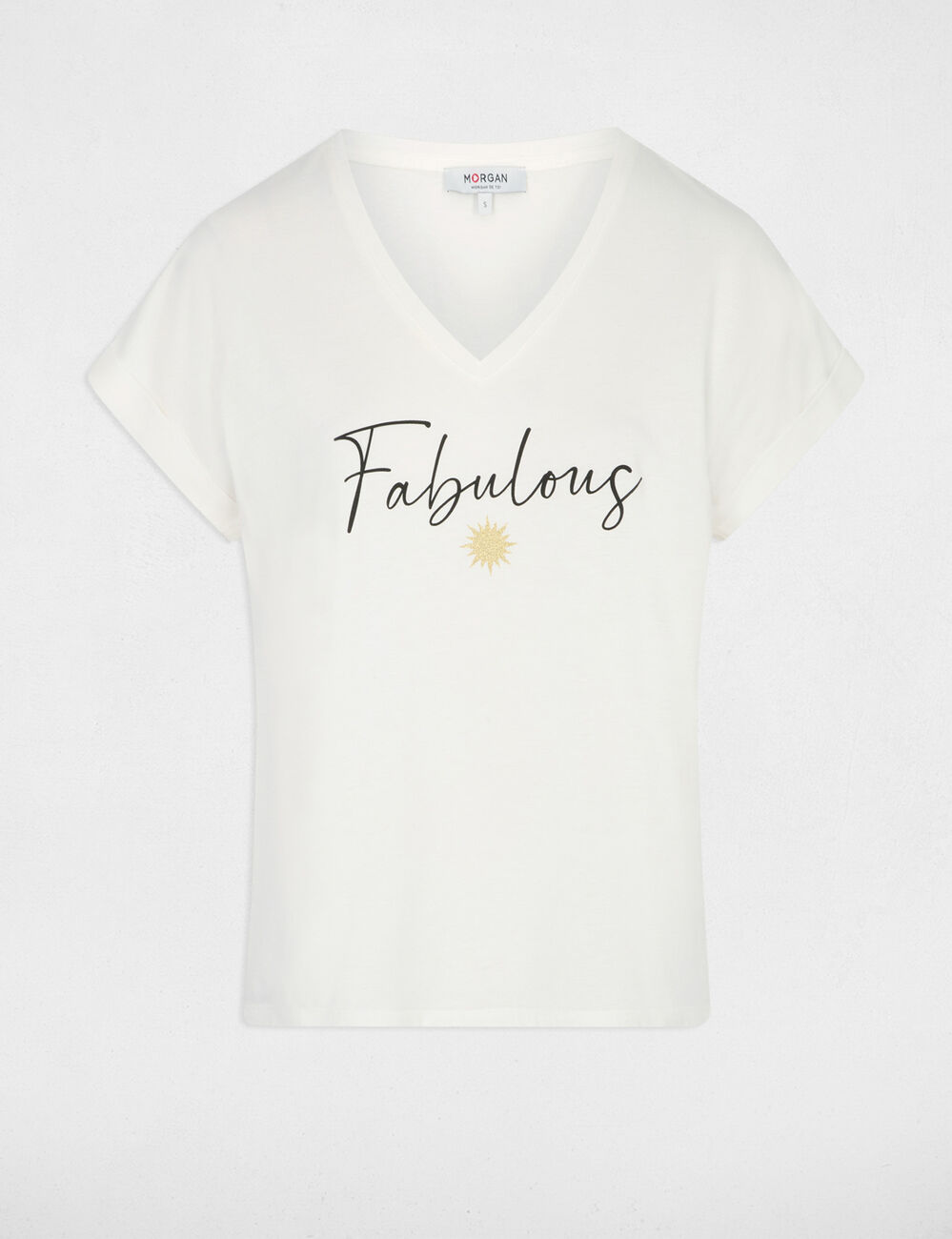 T-shirt col v manches courtes blanc femme
