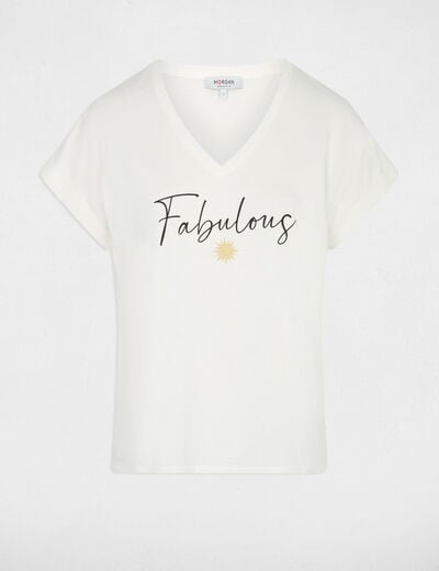 T-shirt col v manches courtes blanc femme