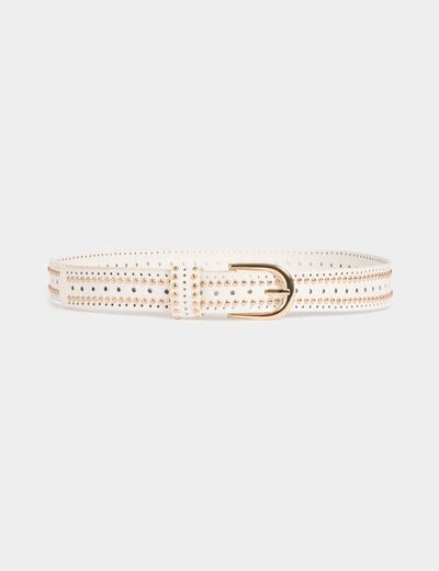 Ceinture avec clous et perforations blanc femme