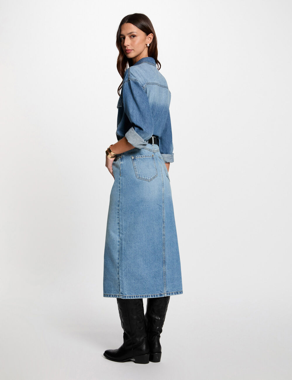 Recht spijkerjasje stone washed denim vrouw