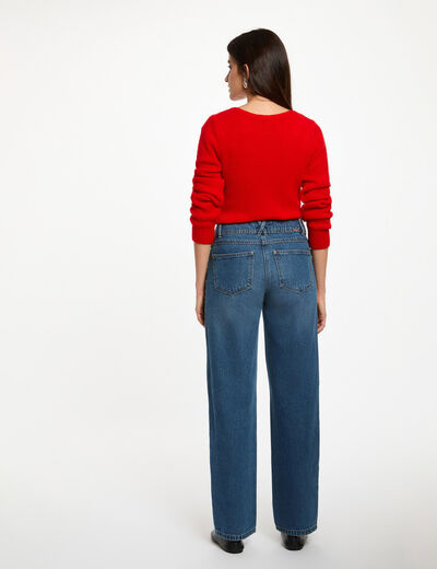 Pull court col v rouge femme