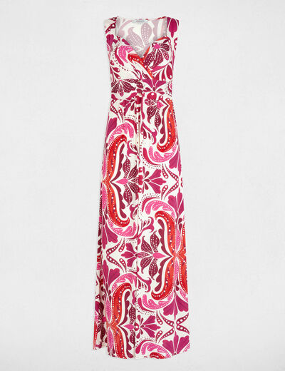 Robe longue col coeur multicolore femme