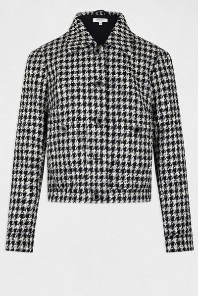Veste droite imprimé pied de poule noir femme