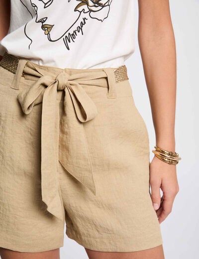 Short taille haute fluide beige femme