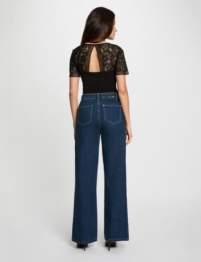 Kant T-shirt met V-hals zwart vrouw