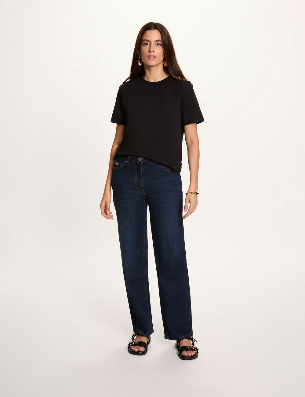 T-shirt ronde hals knopen zwart vrouw