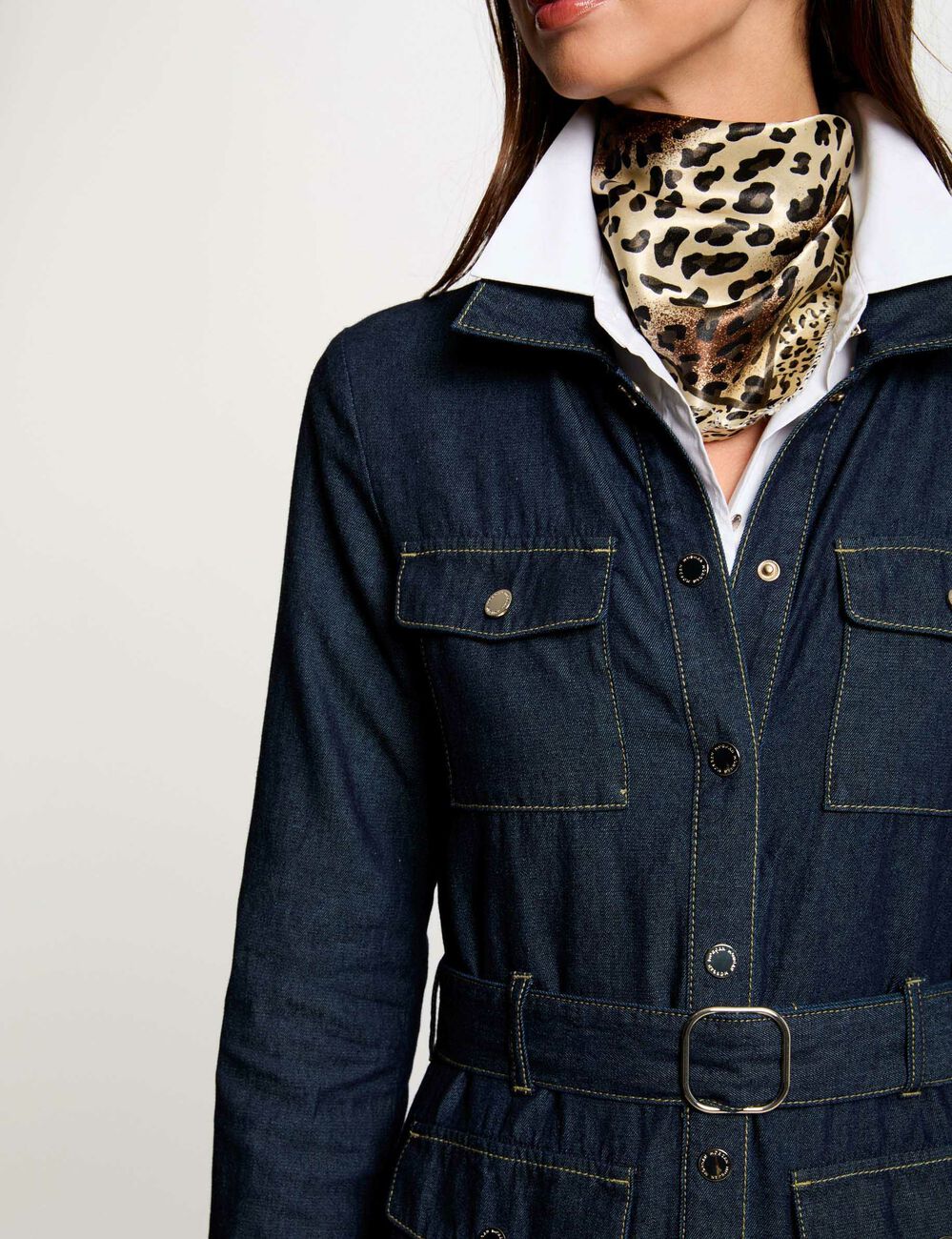 Lange rechte spijkerjurk ruw denim vrouw