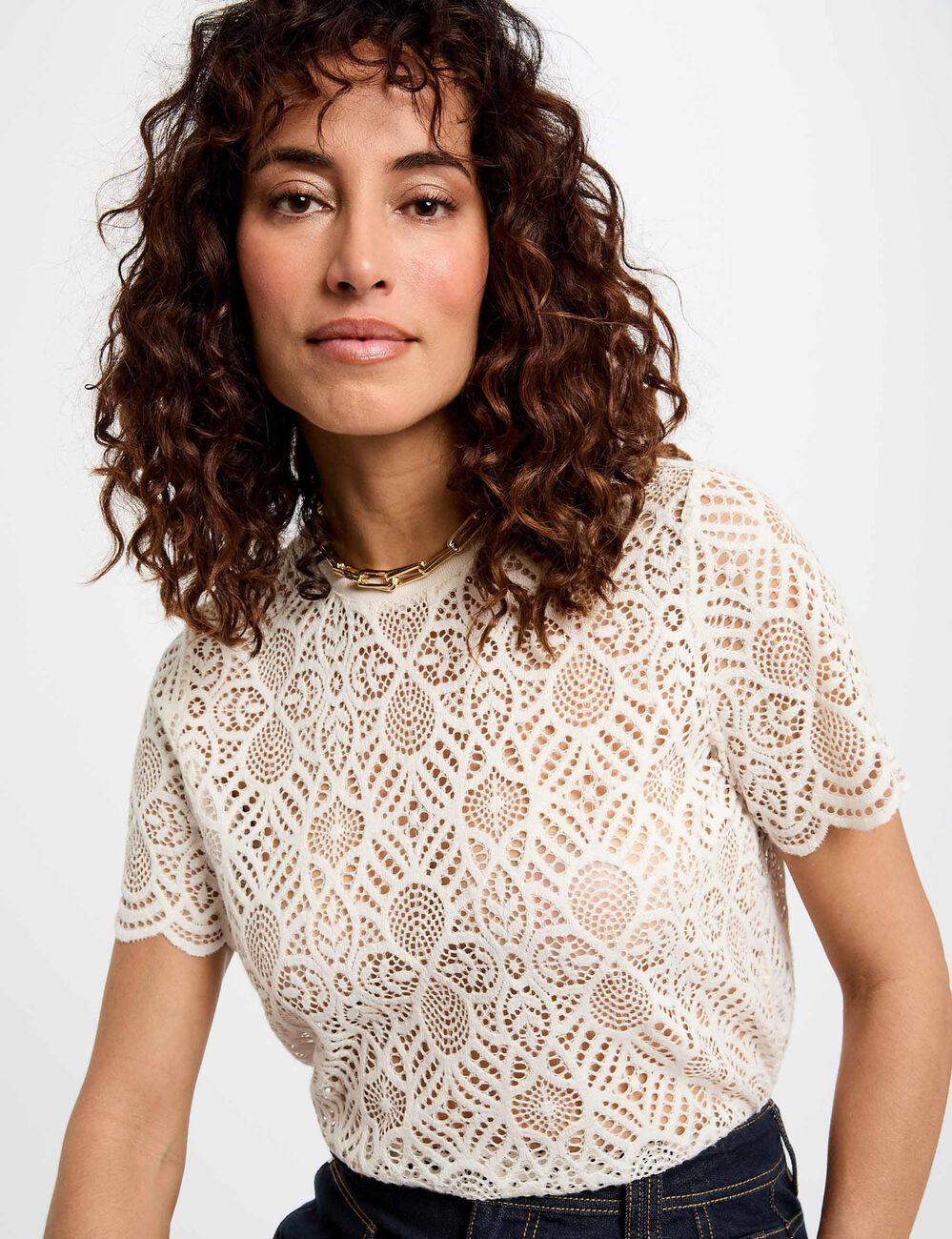 T-shirt met korte mouwen ivoor vrouw