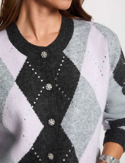 Gilet jacquard col rond gris moyen femme