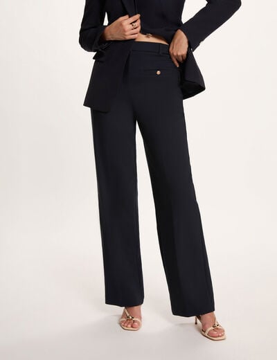 Hoge taille rechte broek marineblauw vrouw