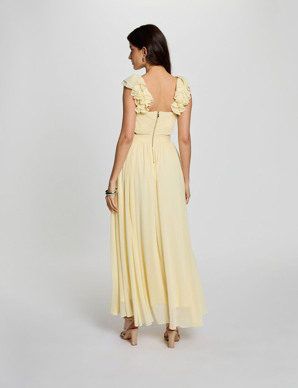 Robe longue droite fluide jaune pastel femme