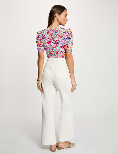 T-shirt ajust&eacute; col v multicolore femme