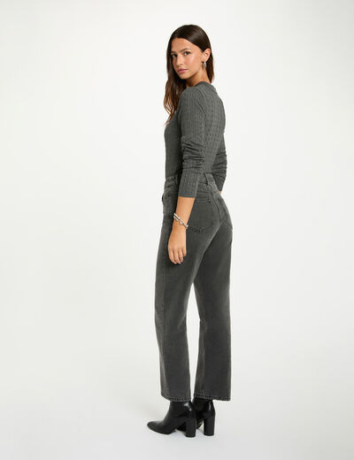 Pull ajusté col polo gris foncé femme