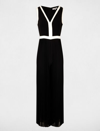Lange geplooide jumpsuit zwart vrouw