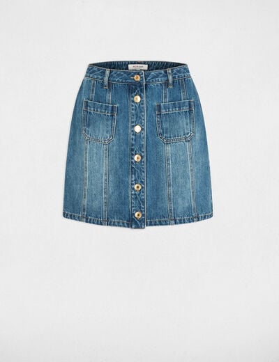 Korte aansluitende rok stone washed denim vrouw