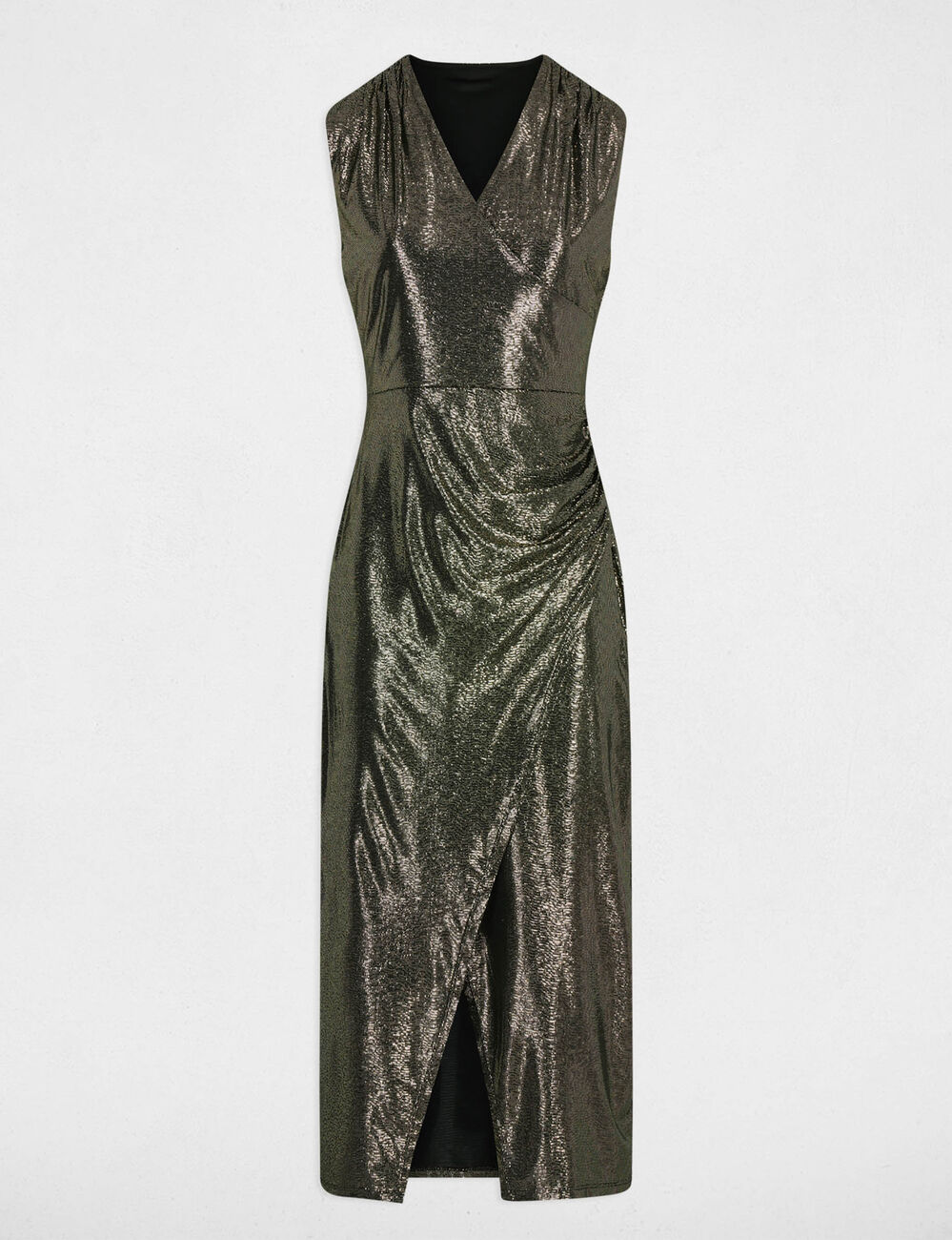 Mouwloze midi-jurk goudgeel vrouw