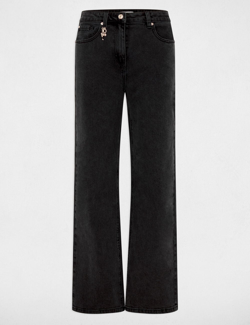 High-waist wijde broek denim zwart vrouw