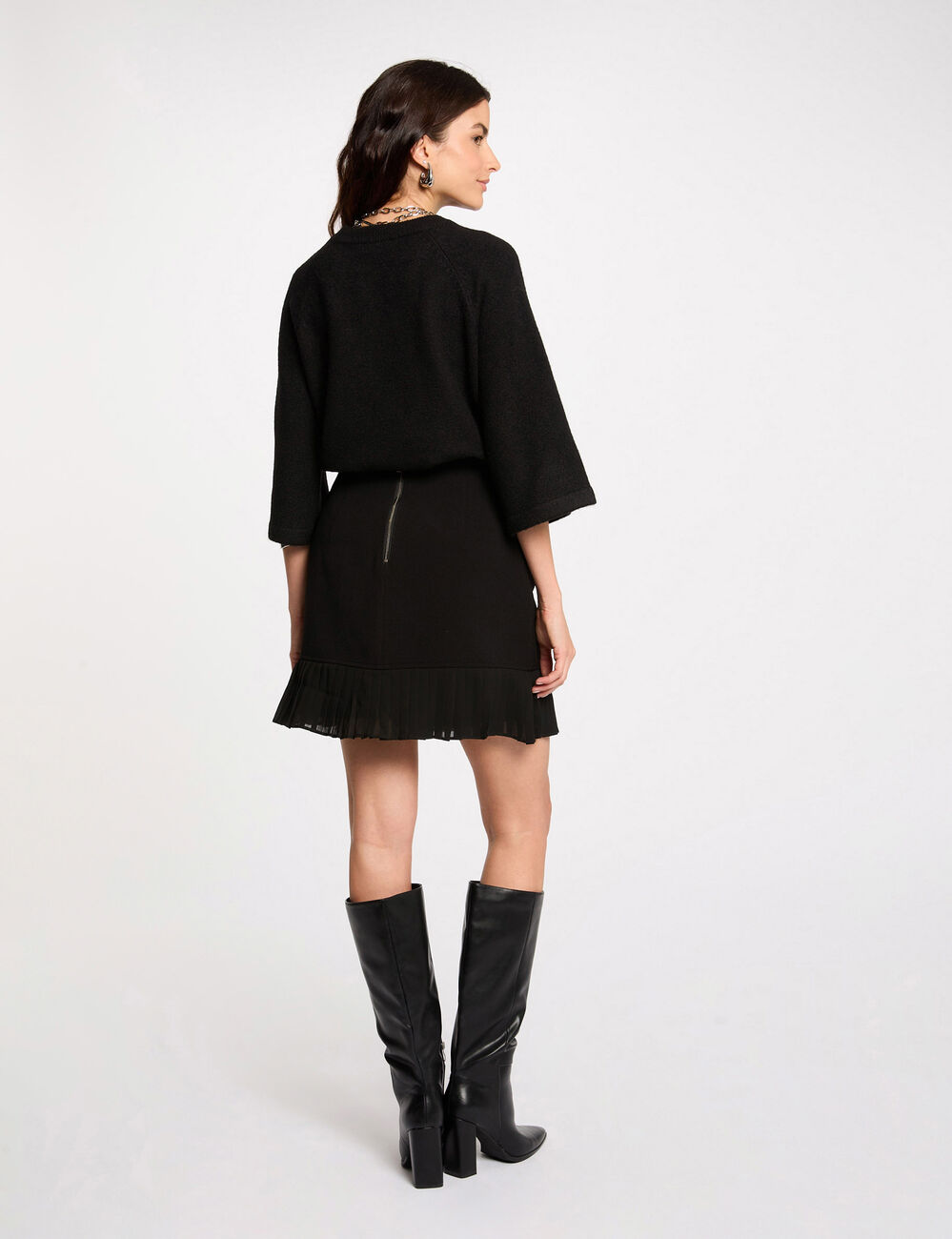 Jupe courte plissée noir femme
