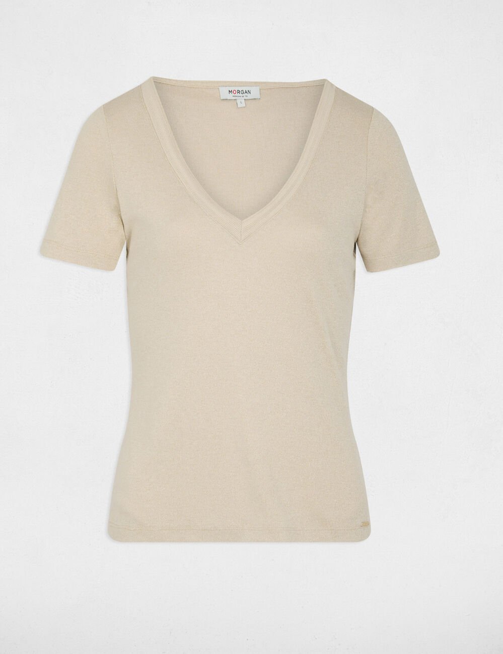 Getailleerd V-hals T-shirt ivoor vrouw