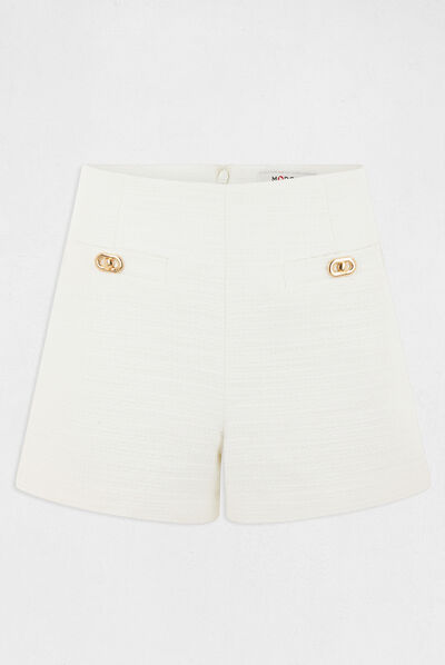 Short ajusté ornements métalliques ecru femme