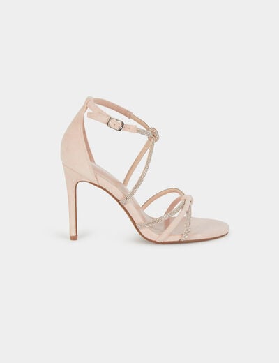 Sandalen met hak en bandjes van strass lichtroze vrouw