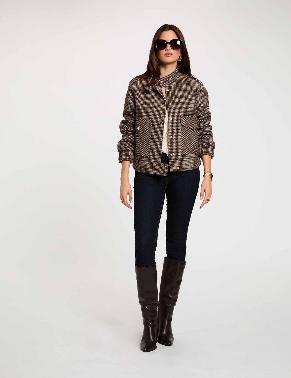 Tweed jas met mao-kraag meerkleurig vrouw