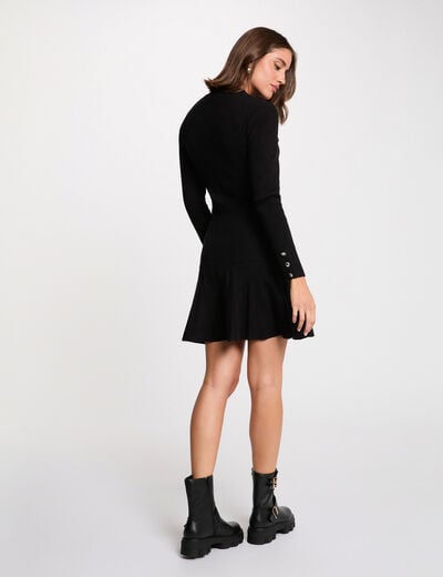 Robe courte col rond noir femme