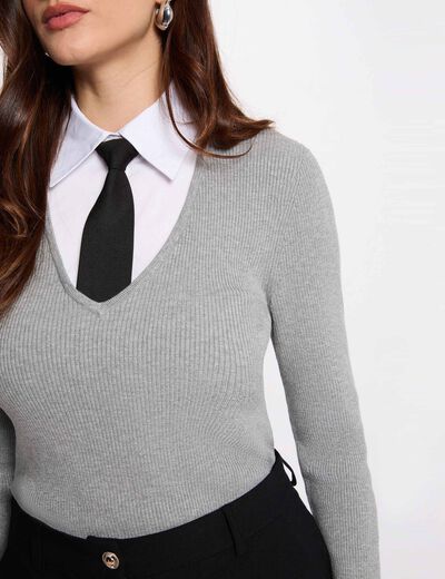 2-in-1 trui met omgeslagen kraag gris clair vrouw