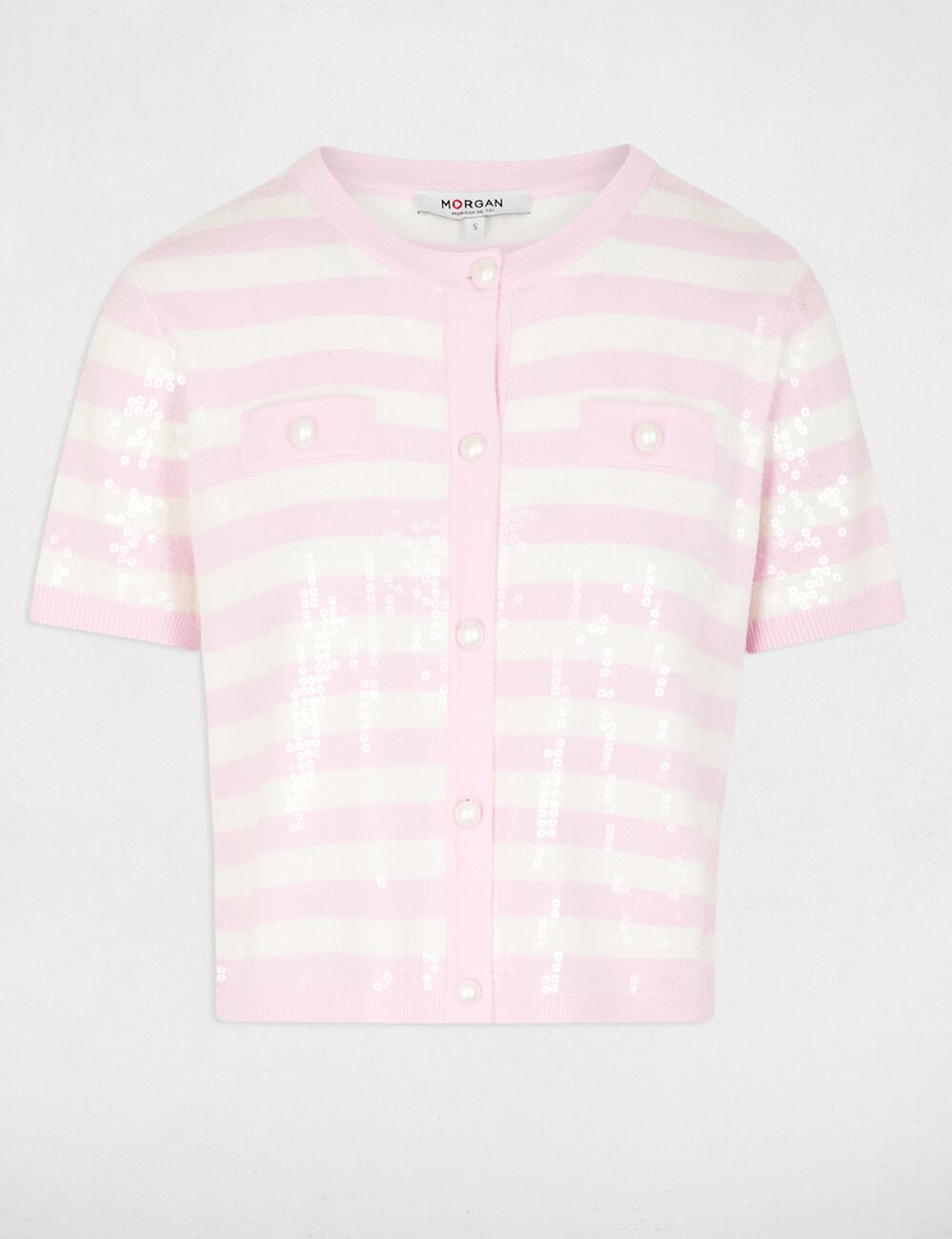 Gestreept vest met pailletten roze vrouw