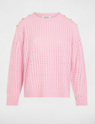 Pull &eacute;paules boutonn&eacute;es rose clair femme