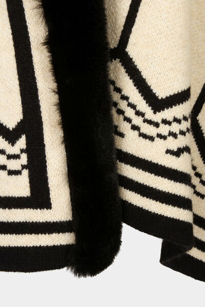 Poncho met grafische print zwart vrouw