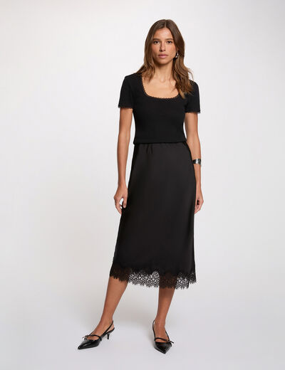 Jupe longue dentelle noir femme