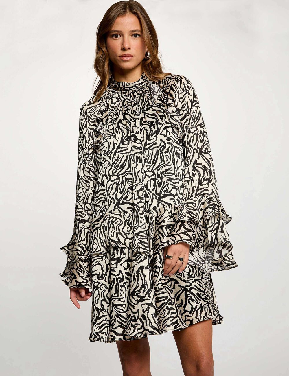 Robe courte plissée multicolore femme