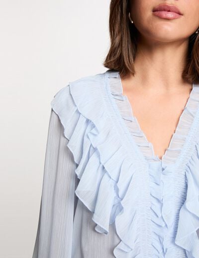 Vloeiende blouse met V-hals hemelsblauw vrouw